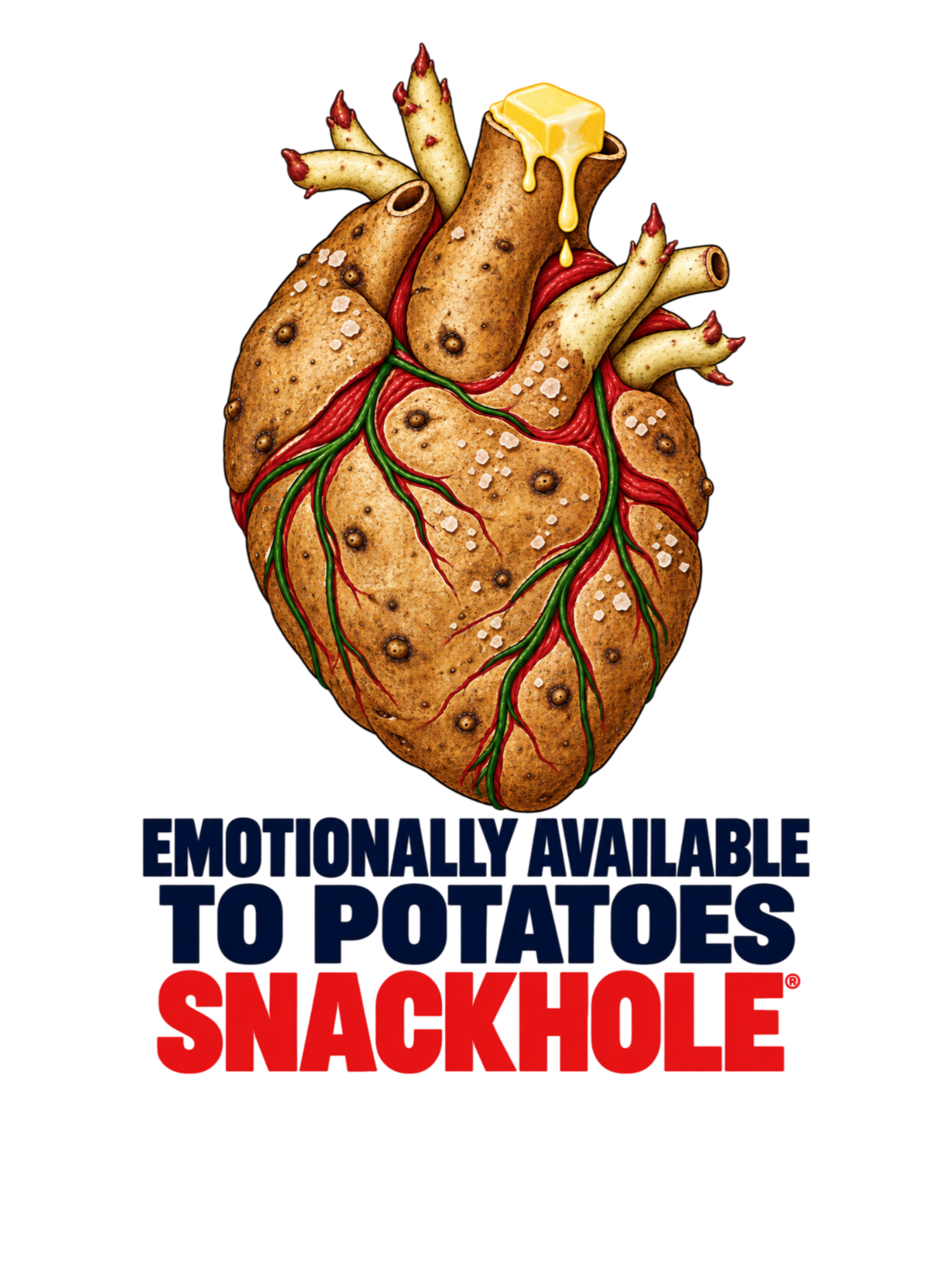 Print artwork for Emotionally available to potatoes
